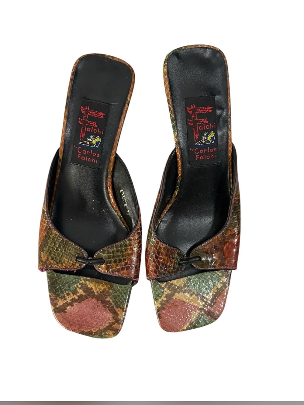 Carlos Falchi Multicolor Snakeskin Slide Heels